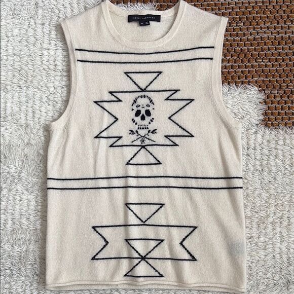 Skull Cashmere Tops - Skull Cashmere Ivory Skull Sleeveless Top